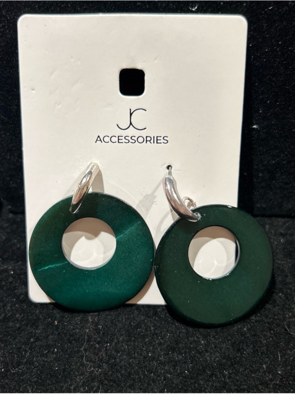 Dark Green Hoop Disc Earrings